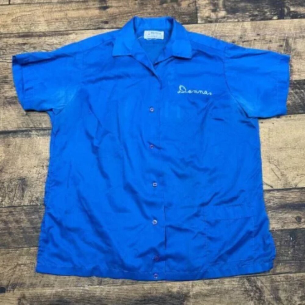 Vintage Hilton 50s Bowling Shirt Button-Up Shirt Chain Stitch 'Donna' Embroidery